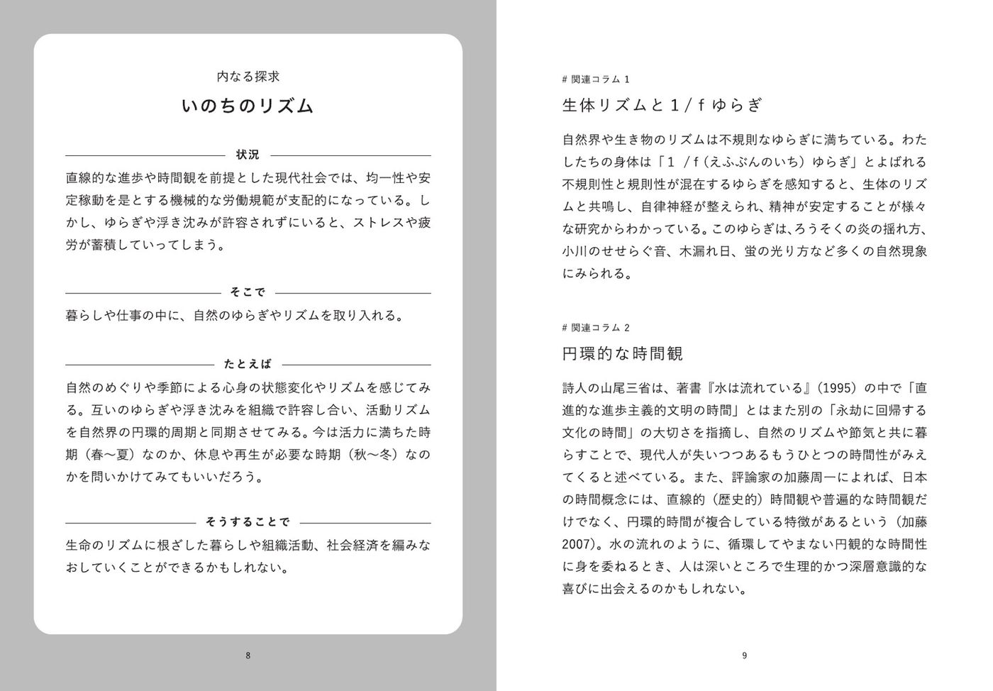 小冊子の誌面(いのちのリズムと関連コラム)